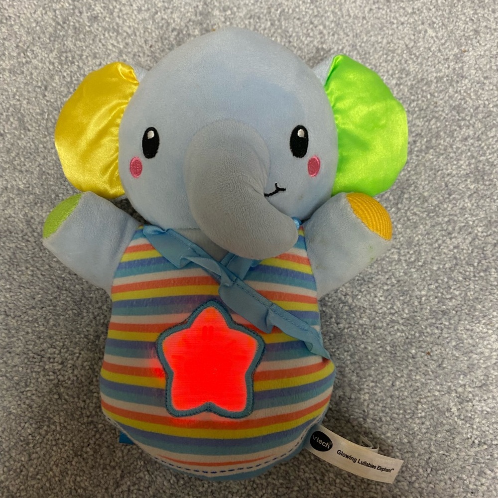 Blue and Yellow Striped Elephant Stuffed Animal